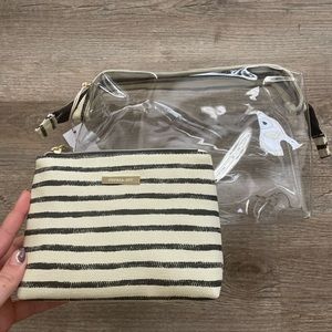 NWT 2 in 1 Sophia Joy Cosmetic / Travel bag set - black and white stripes!